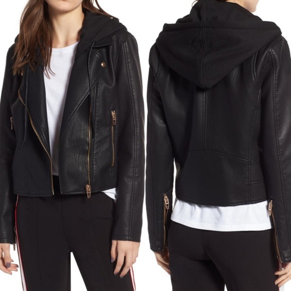 Blank NYC Night Rider Faux-Leather Moto Jacket with Removable Hood